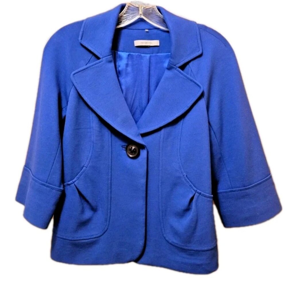 Classiques Entier Womens Blue Blazer Jacket XS Cropped One Button 3/4 Sleeve NEW